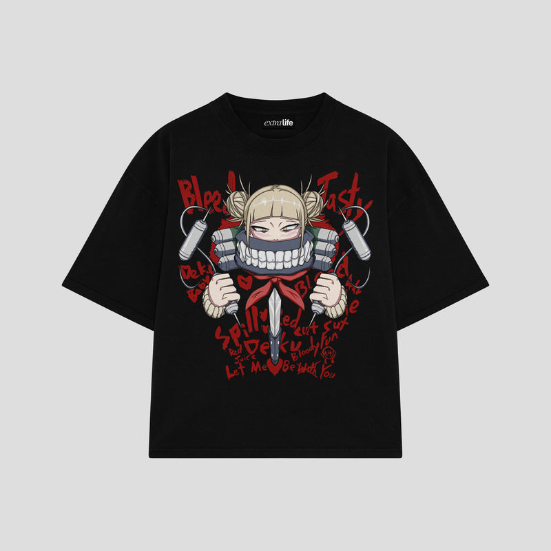Playera streetwear premium de anime y gaming ExtraLife MX, corte boxy oversized drop shoulder heavyweight en color Deep Black y Off-White, moda urbana mexicana de culto.