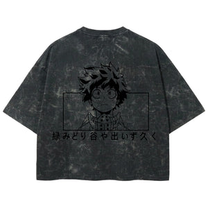 Playera streetwear premium de anime y gaming ExtraLife MX, corte boxy deluxe mineral wash heavyweight en color Acid Wash, moda urbana mexicana de culto.