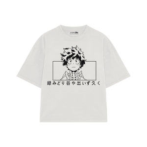 Playera streetwear premium de anime y gaming ExtraLife MX, corte boxy oversized drop shoulder heavyweight en color Deep Black y Off-White, moda urbana mexicana de culto.