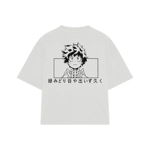 Playera streetwear premium de anime y gaming ExtraLife MX, corte boxy oversized drop shoulder heavyweight en color Deep Black y Off-White, moda urbana mexicana de culto.