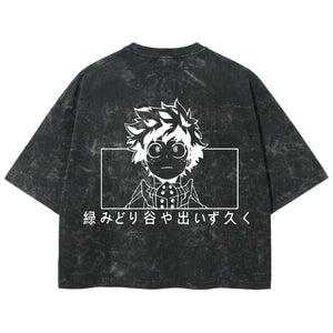Playera streetwear premium de anime y gaming ExtraLife MX, corte boxy deluxe mineral wash heavyweight en color Acid Wash, moda urbana mexicana de culto.