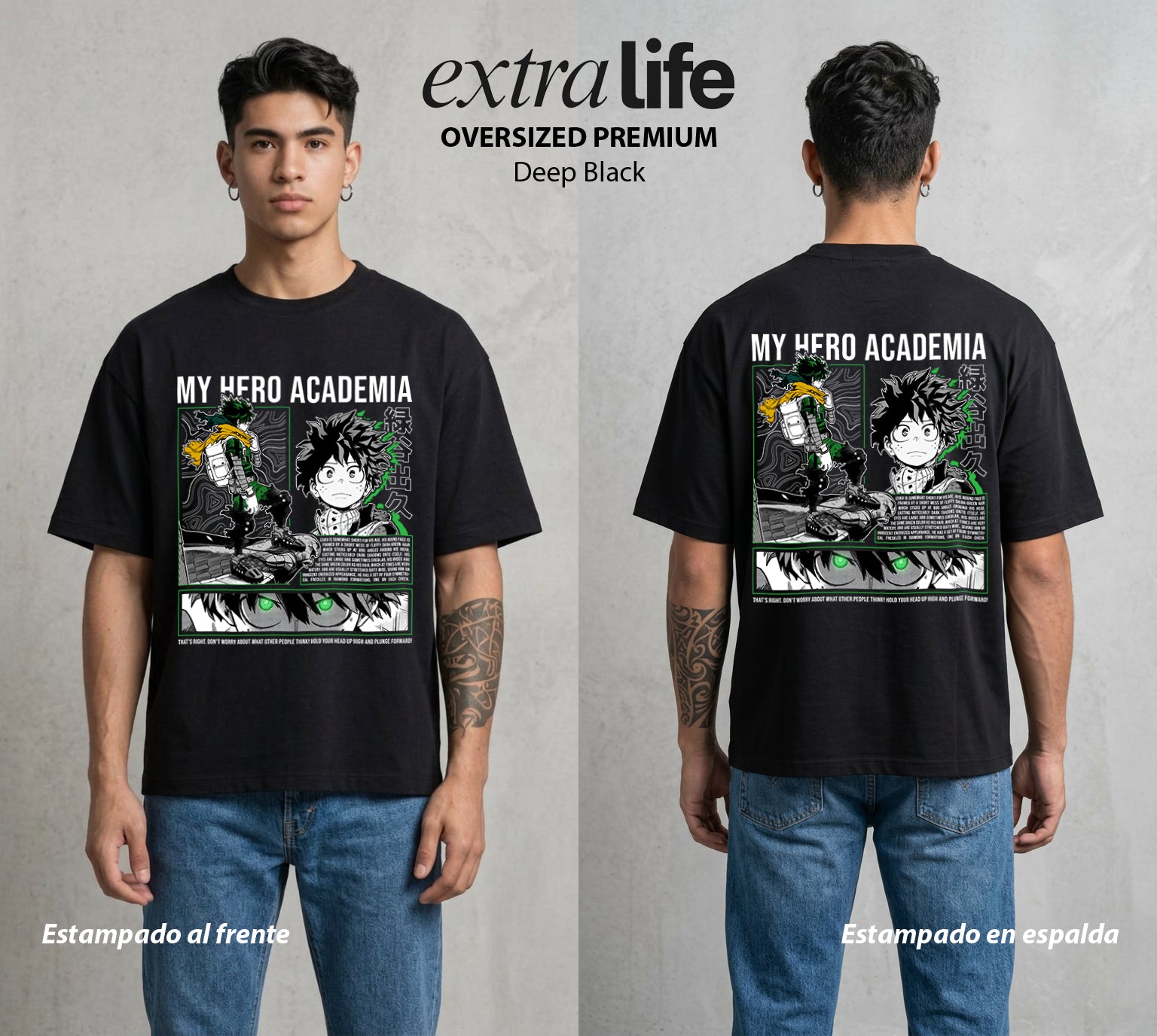 La Academia de Heroes | El Corazon del Plus Ultra #02518 - Playera Oversized Premium | Deep Black - Foto en modelo