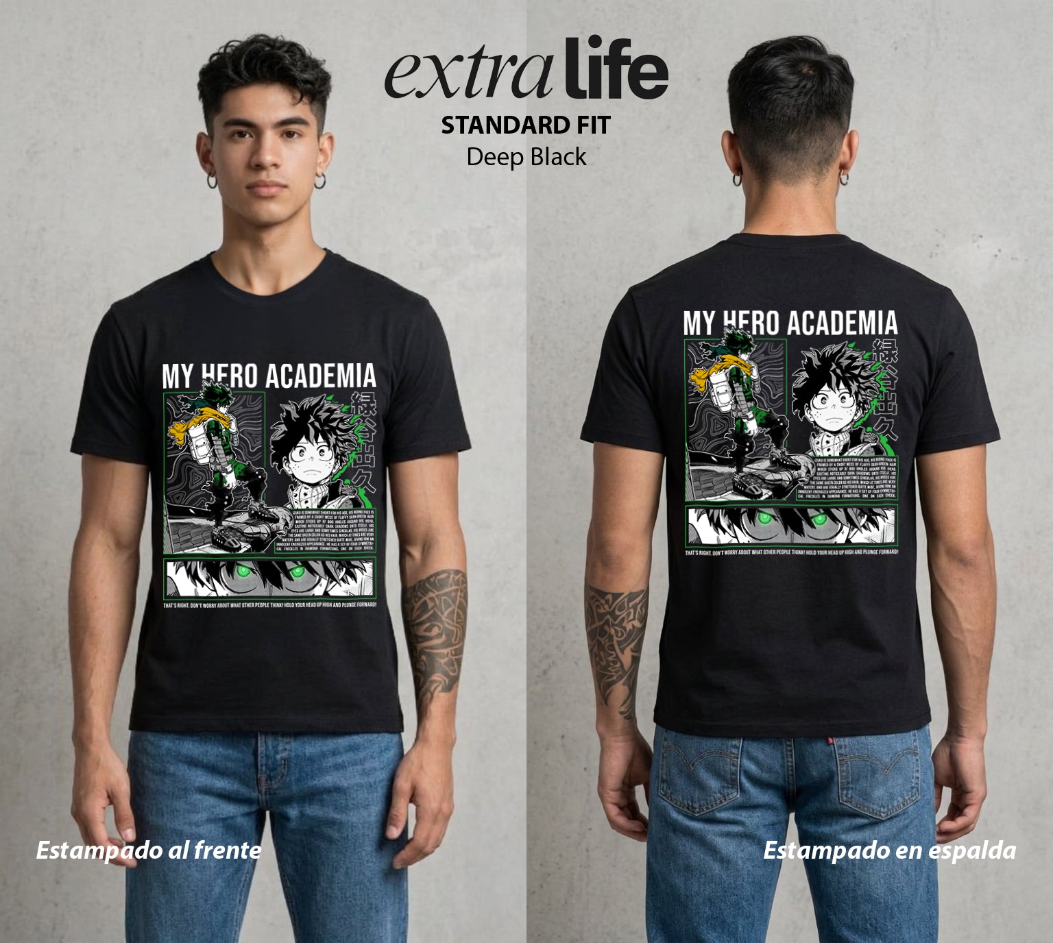 La Academia de Heroes | El Corazon del Plus Ultra #02518 - Playera Standard Fit | Deep Black - Foto en modelo