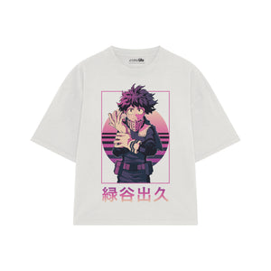 Playera streetwear premium de anime y gaming ExtraLife MX, corte boxy oversized drop shoulder heavyweight en color Deep Black y Off-White, moda urbana mexicana de culto.