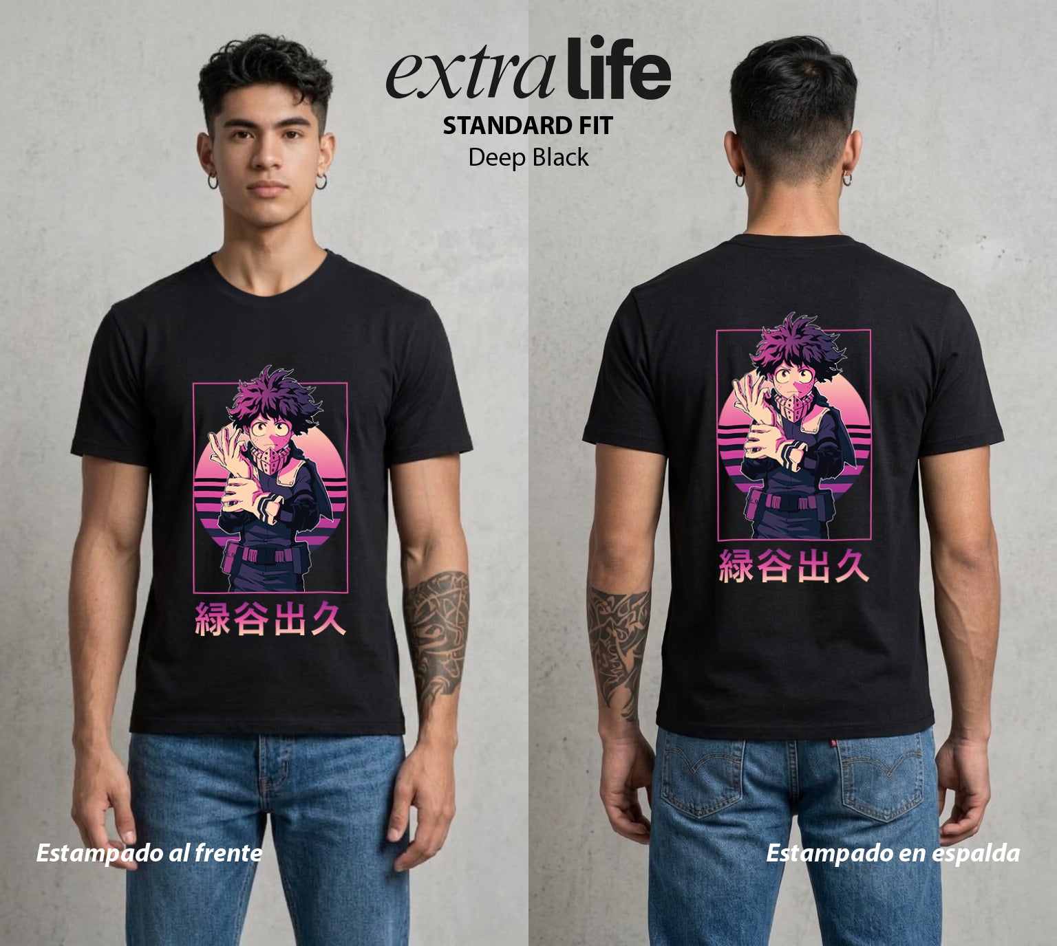 La Academia de Heroes | El Heroe Analista al Atardecer #02519 - Playera Standard Fit | Deep Black - Foto en modelo