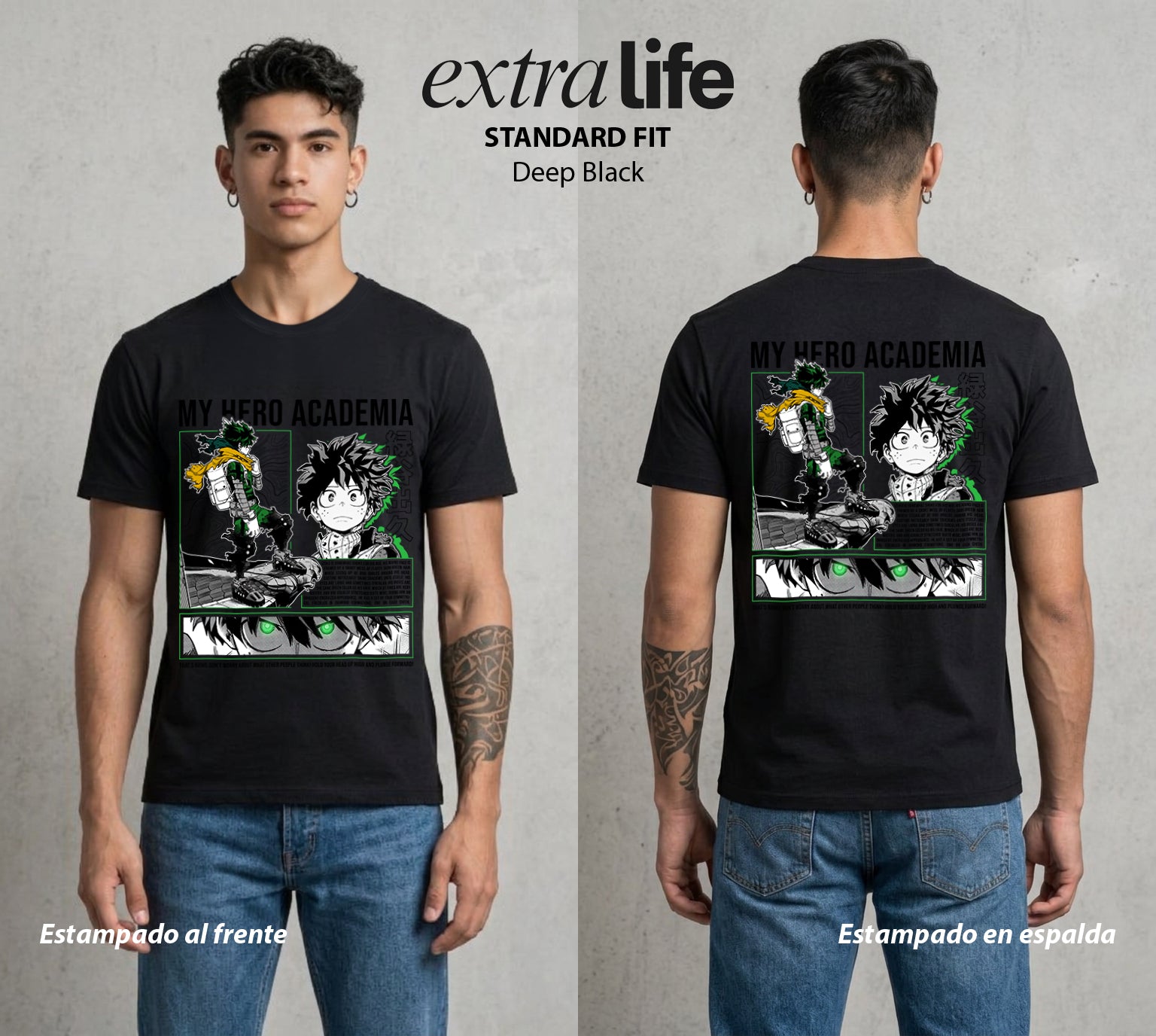 La Academia de Heroes | Del Diario al Heroe #02520 - Playera Standard Fit | Deep Black - Foto en modelo