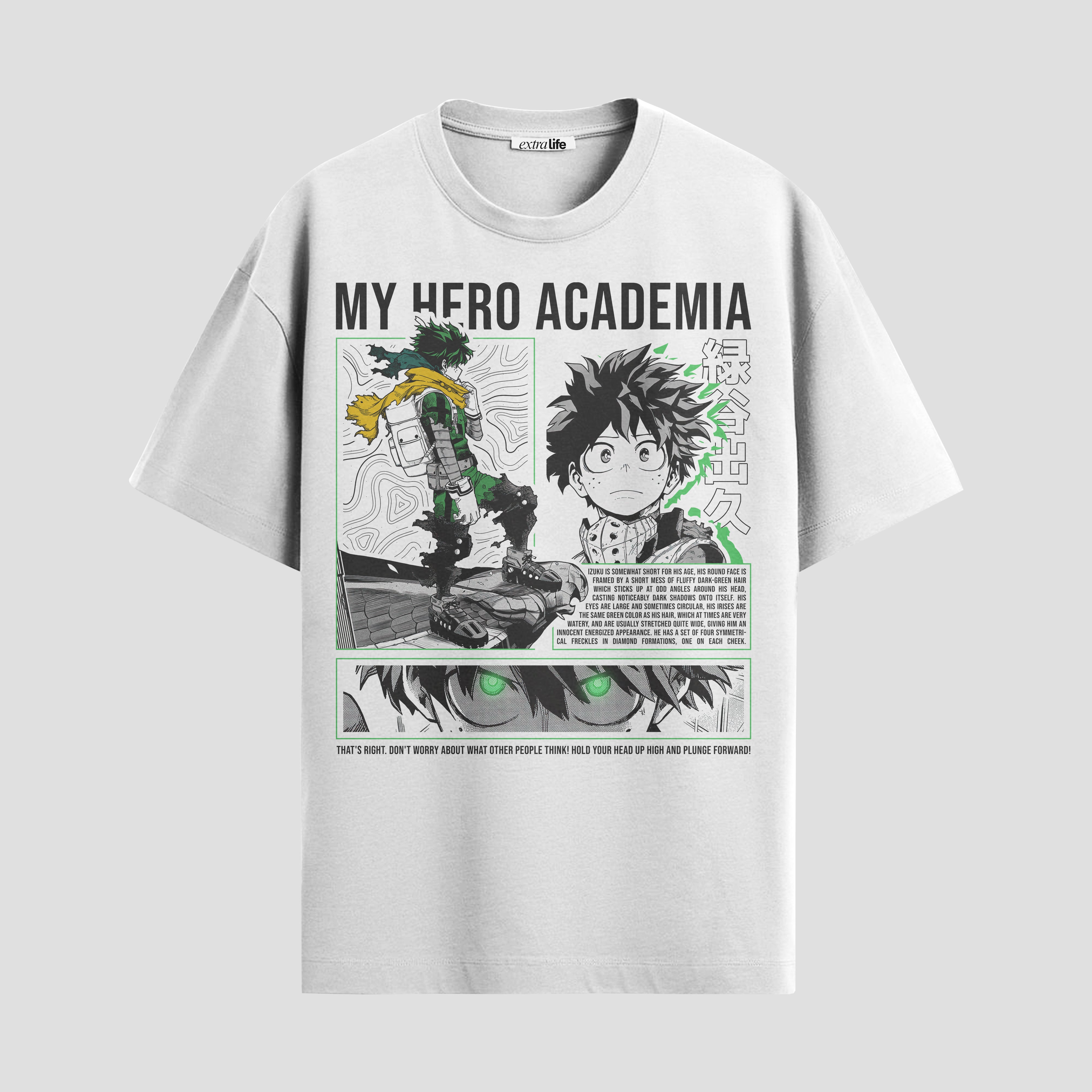 Playera urbana de anime y gaming ExtraLife MX, corte Standard Fit unisex ligero y transpirable en color Deep Black y Pure White, ropa de uso diario para gym y casual.