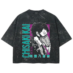 Playera streetwear premium de anime y gaming ExtraLife MX, corte boxy deluxe mineral wash heavyweight en color Acid Wash, moda urbana mexicana de culto.
