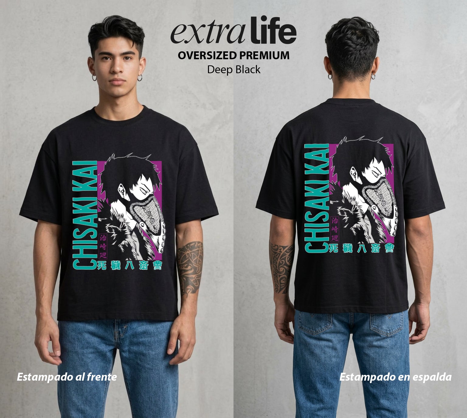 La Academia de Heroes | Las Manos del Mal #02521 - Playera Oversized Premium | Deep Black - Foto en modelo