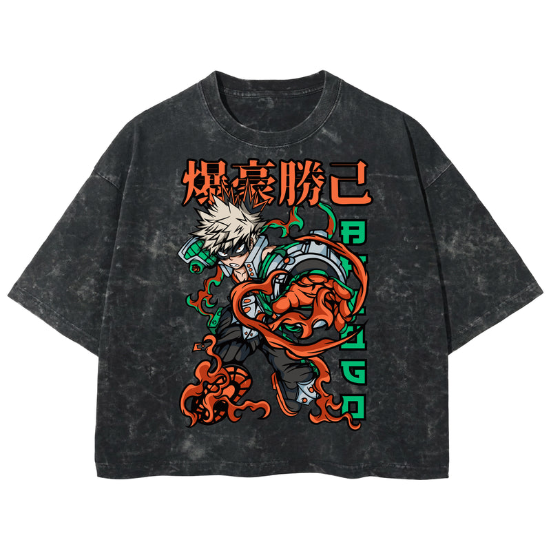 Playera streetwear premium de anime y gaming ExtraLife MX, corte boxy deluxe mineral wash heavyweight en color Acid Wash, moda urbana mexicana de culto.