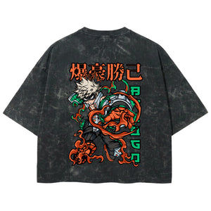 Playera streetwear premium de anime y gaming ExtraLife MX, corte boxy deluxe mineral wash heavyweight en color Acid Wash, moda urbana mexicana de culto.