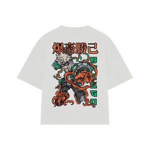 Playera streetwear premium de anime y gaming ExtraLife MX, corte boxy oversized drop shoulder heavyweight en color Deep Black y Off-White, moda urbana mexicana de culto.