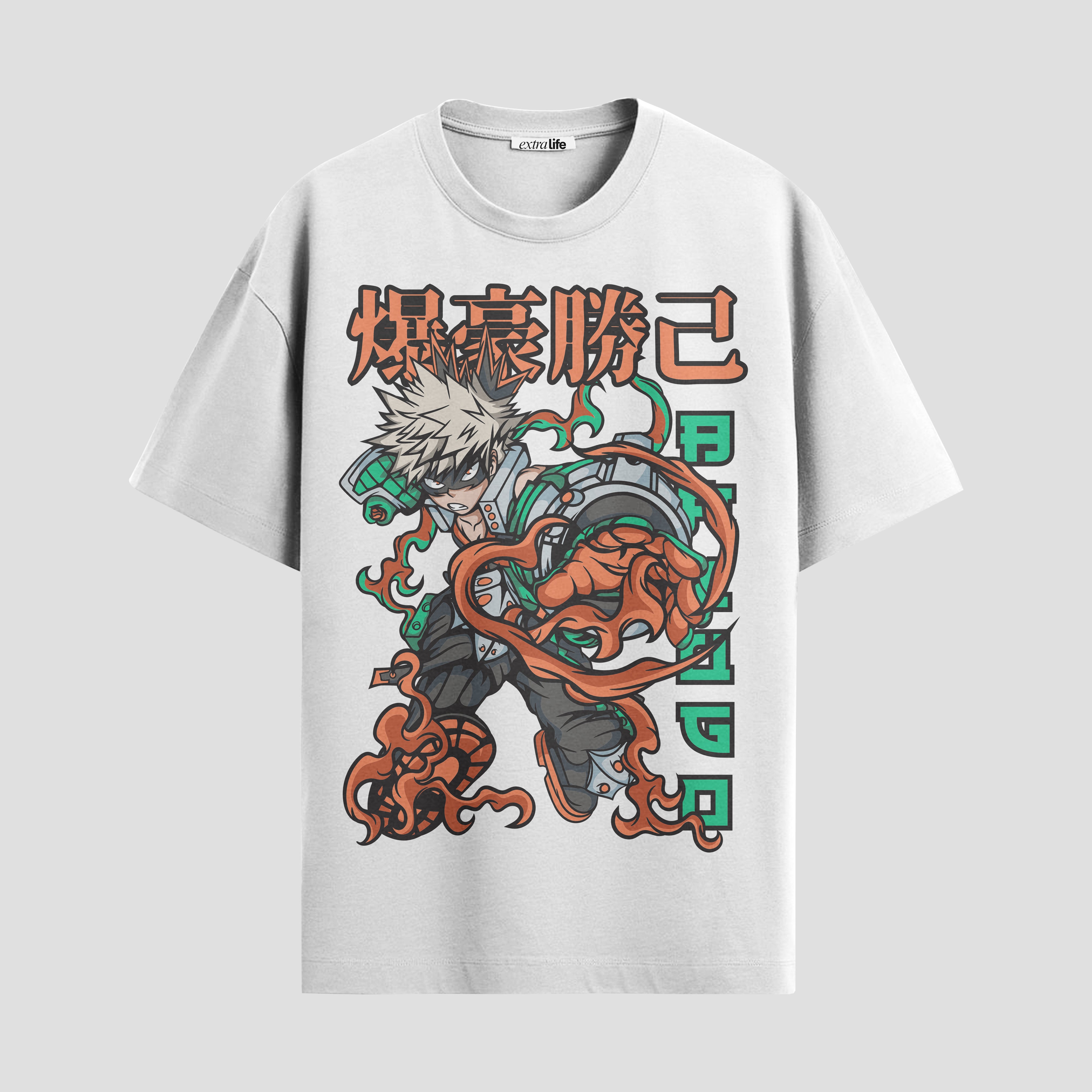 Playera urbana de anime y gaming ExtraLife MX, corte Standard Fit unisex ligero y transpirable en color Deep Black y Pure White, ropa de uso diario para gym y casual.