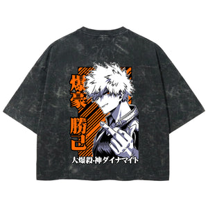 Playera streetwear premium de anime y gaming ExtraLife MX, corte boxy deluxe mineral wash heavyweight en color Acid Wash, moda urbana mexicana de culto.