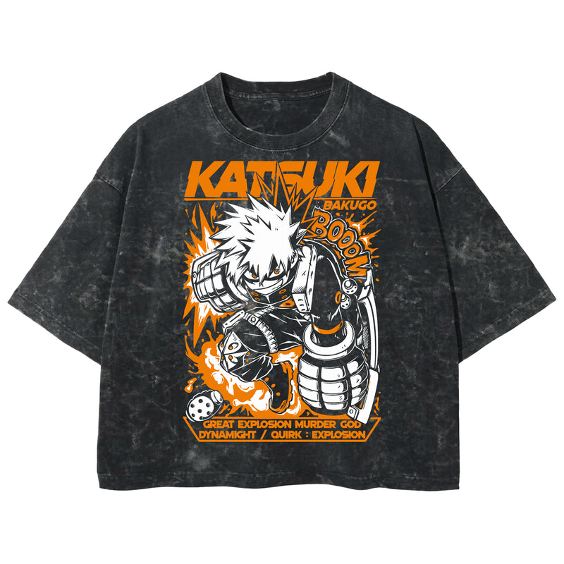 Playera streetwear premium de anime y gaming ExtraLife MX, corte boxy deluxe mineral wash heavyweight en color Acid Wash, moda urbana mexicana de culto.