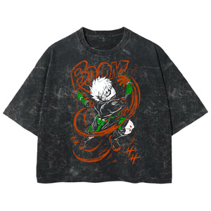 Playera streetwear premium de anime y gaming ExtraLife MX, corte boxy deluxe mineral wash heavyweight en color Acid Wash, moda urbana mexicana de culto.