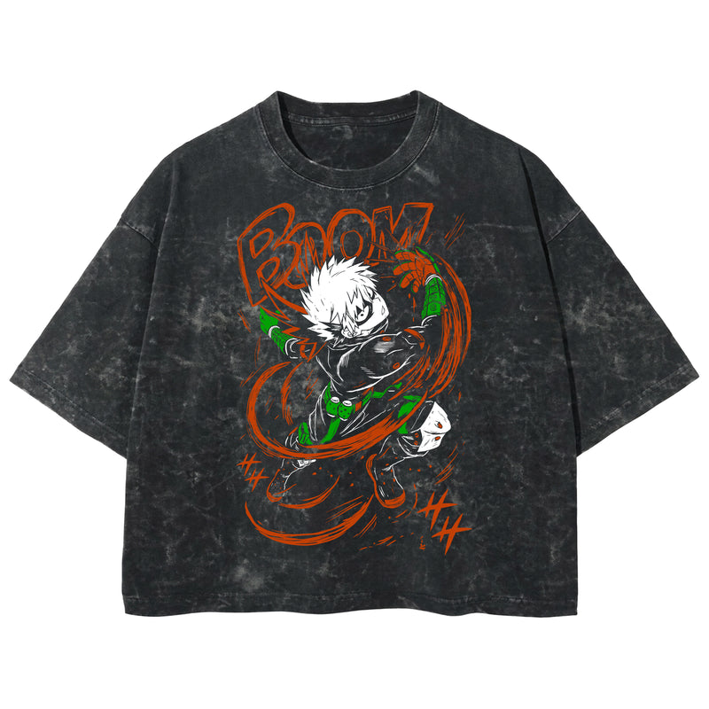 Playera streetwear premium de anime y gaming ExtraLife MX, corte boxy deluxe mineral wash heavyweight en color Acid Wash, moda urbana mexicana de culto.