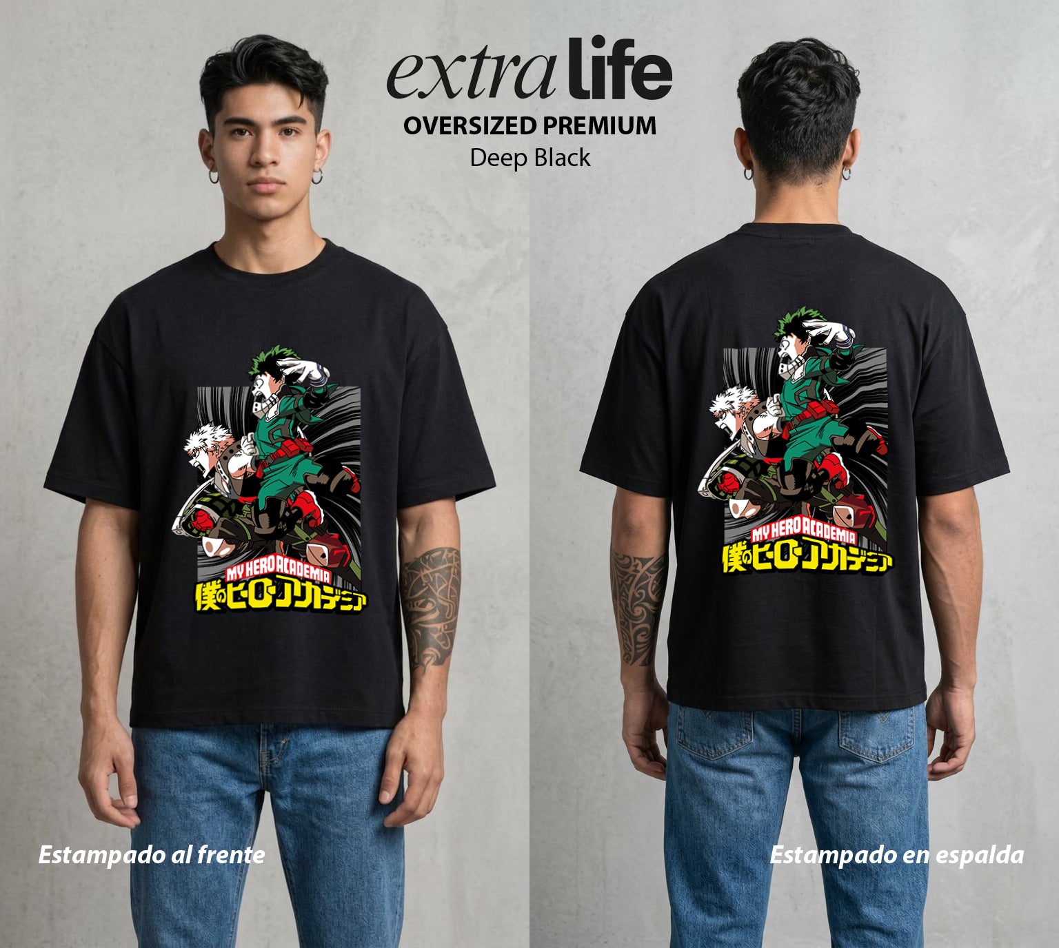 La Academia de Heroes | El Heredero del Simbolo #02527 - Playera Oversized Premium | Deep Black - Foto en modelo
