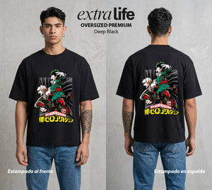 La Academia de Heroes | El Heredero del Simbolo #02527 - Playera Oversized Premium | Deep Black - Foto en modelo