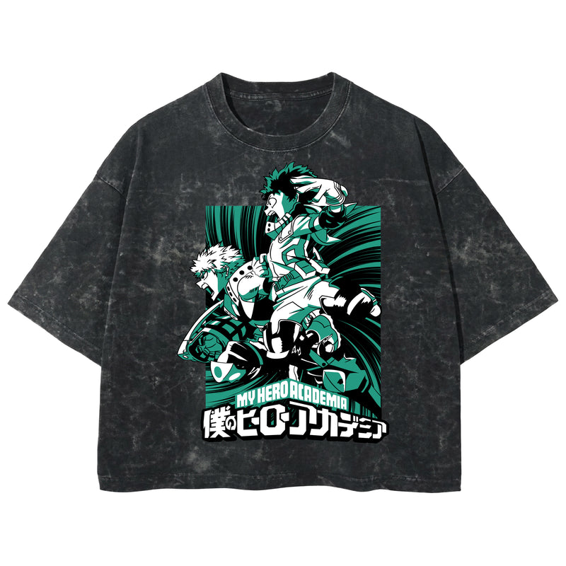 Playera streetwear premium de anime y gaming ExtraLife MX, corte boxy deluxe mineral wash heavyweight en color Acid Wash, moda urbana mexicana de culto.