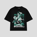 Playera streetwear premium de anime y gaming ExtraLife MX, corte boxy oversized drop shoulder heavyweight en color Deep Black y Off-White, moda urbana mexicana de culto.