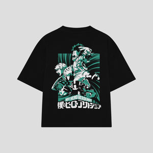 Playera streetwear premium de anime y gaming ExtraLife MX, corte boxy oversized drop shoulder heavyweight en color Deep Black y Off-White, moda urbana mexicana de culto.