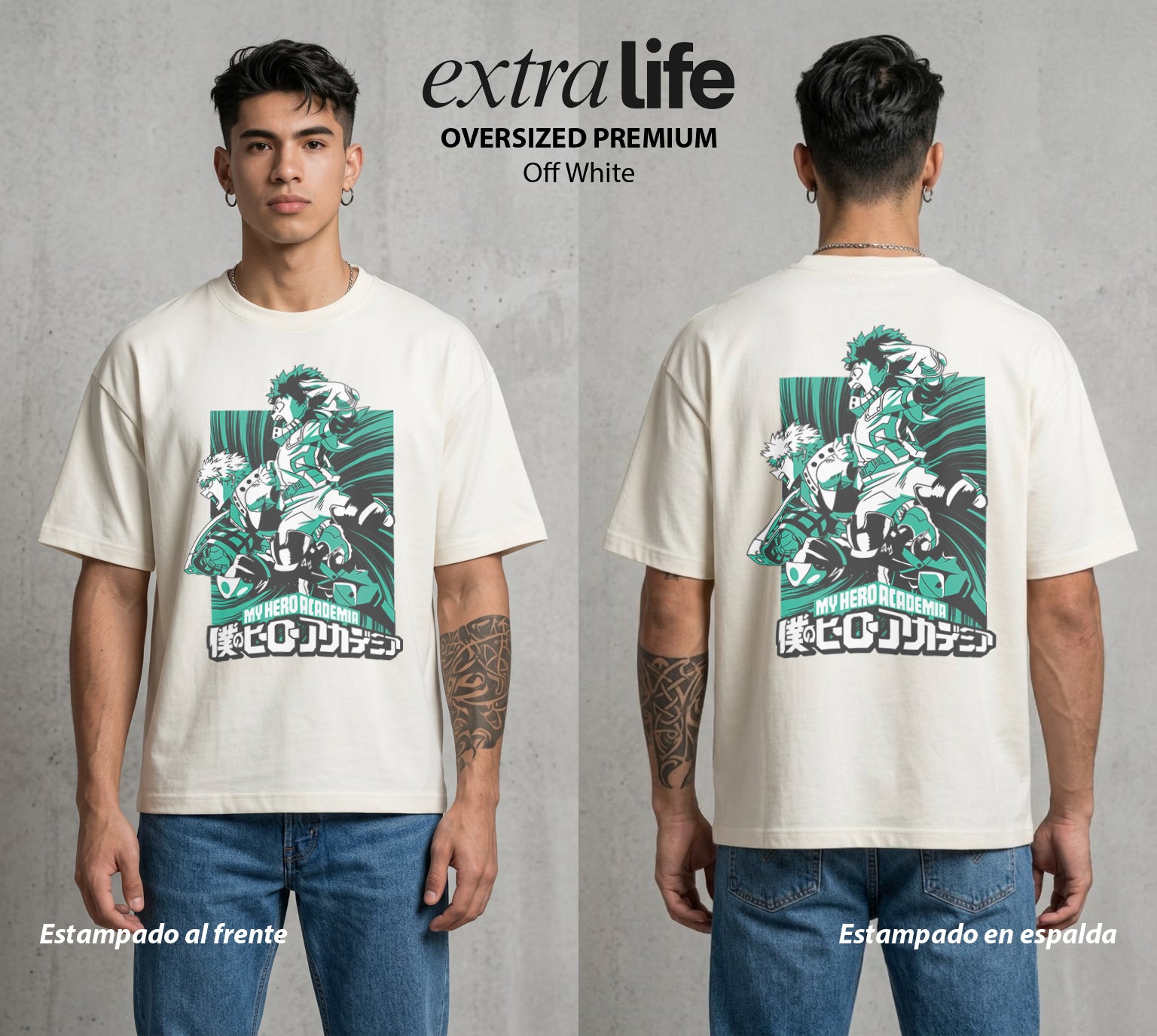 La Academia de Heroes | El Simbolo Sucesor #02528 - Playera Oversized Premium | Off White - Foto en modelo