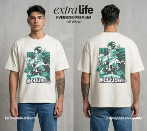 La Academia de Heroes | El Simbolo Sucesor #02528 - Playera Oversized Premium | Off White - Foto en modelo