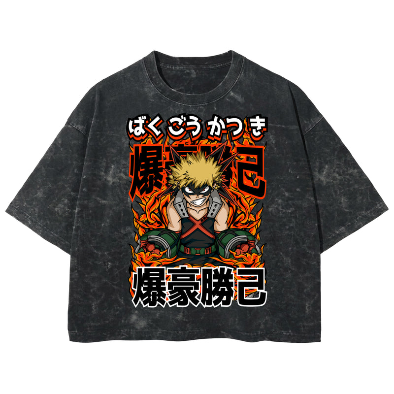Playera streetwear premium de anime y gaming ExtraLife MX, corte boxy deluxe mineral wash heavyweight en color Acid Wash, moda urbana mexicana de culto.