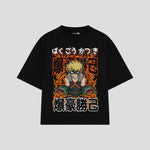 Playera streetwear premium de anime y gaming ExtraLife MX, corte boxy oversized drop shoulder heavyweight en color Deep Black y Off-White, moda urbana mexicana de culto.