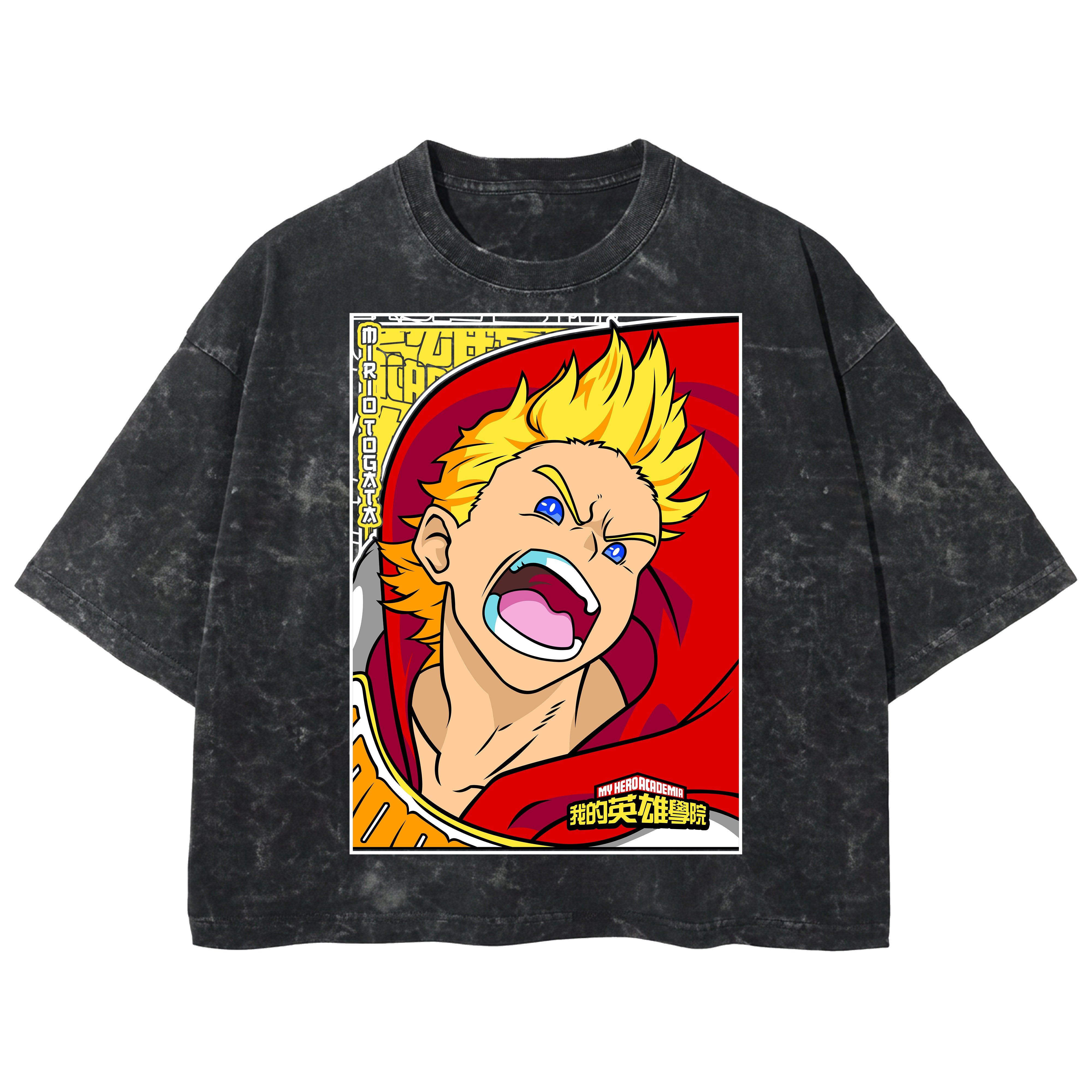 Playera streetwear premium de anime y gaming ExtraLife MX, corte boxy deluxe mineral wash heavyweight en color Acid Wash, moda urbana mexicana de culto.