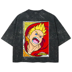 Playera streetwear premium de anime y gaming ExtraLife MX, corte boxy deluxe mineral wash heavyweight en color Acid Wash, moda urbana mexicana de culto.