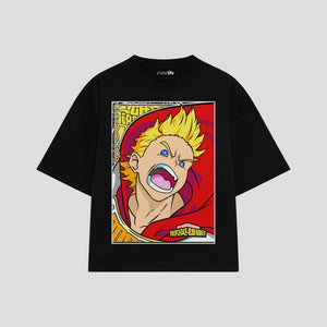 Playera streetwear premium de anime y gaming ExtraLife MX, corte boxy oversized drop shoulder heavyweight en color Deep Black y Off-White, moda urbana mexicana de culto.