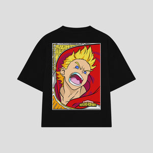 Playera streetwear premium de anime y gaming ExtraLife MX, corte boxy oversized drop shoulder heavyweight en color Deep Black y Off-White, moda urbana mexicana de culto.