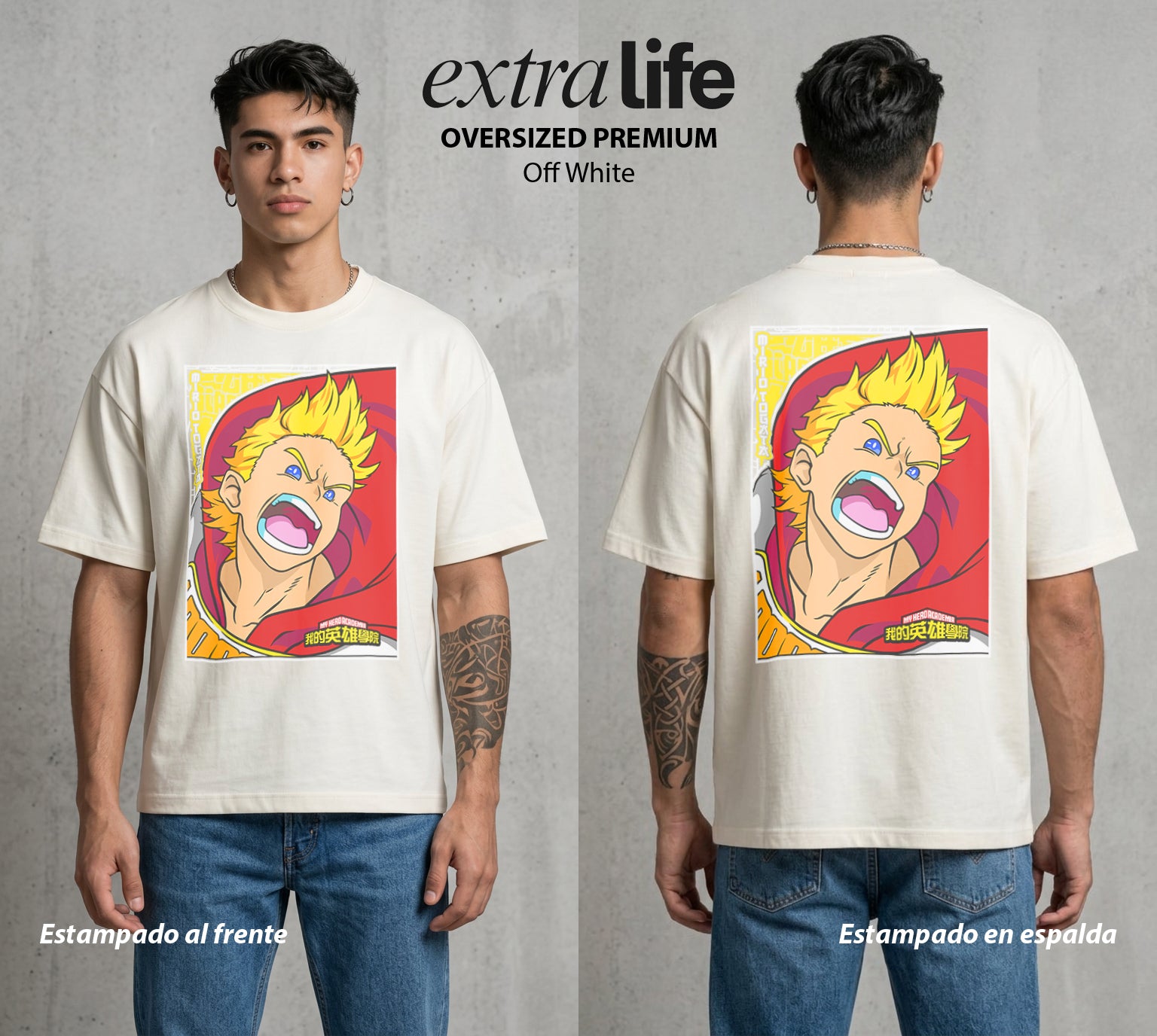 La Academia de Heroes | El Fantasma del Millon #02531 - Playera Oversized Premium | Off White - Foto en modelo