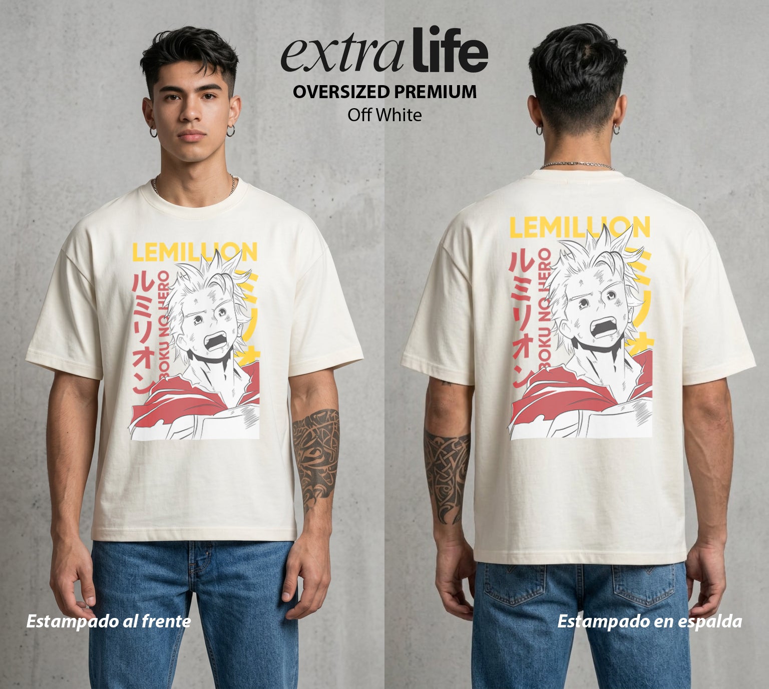 La Academia de Heroes | El Plus Ultra Atraviesa #02532 - Playera Oversized Premium | Off White - Foto en modelo
