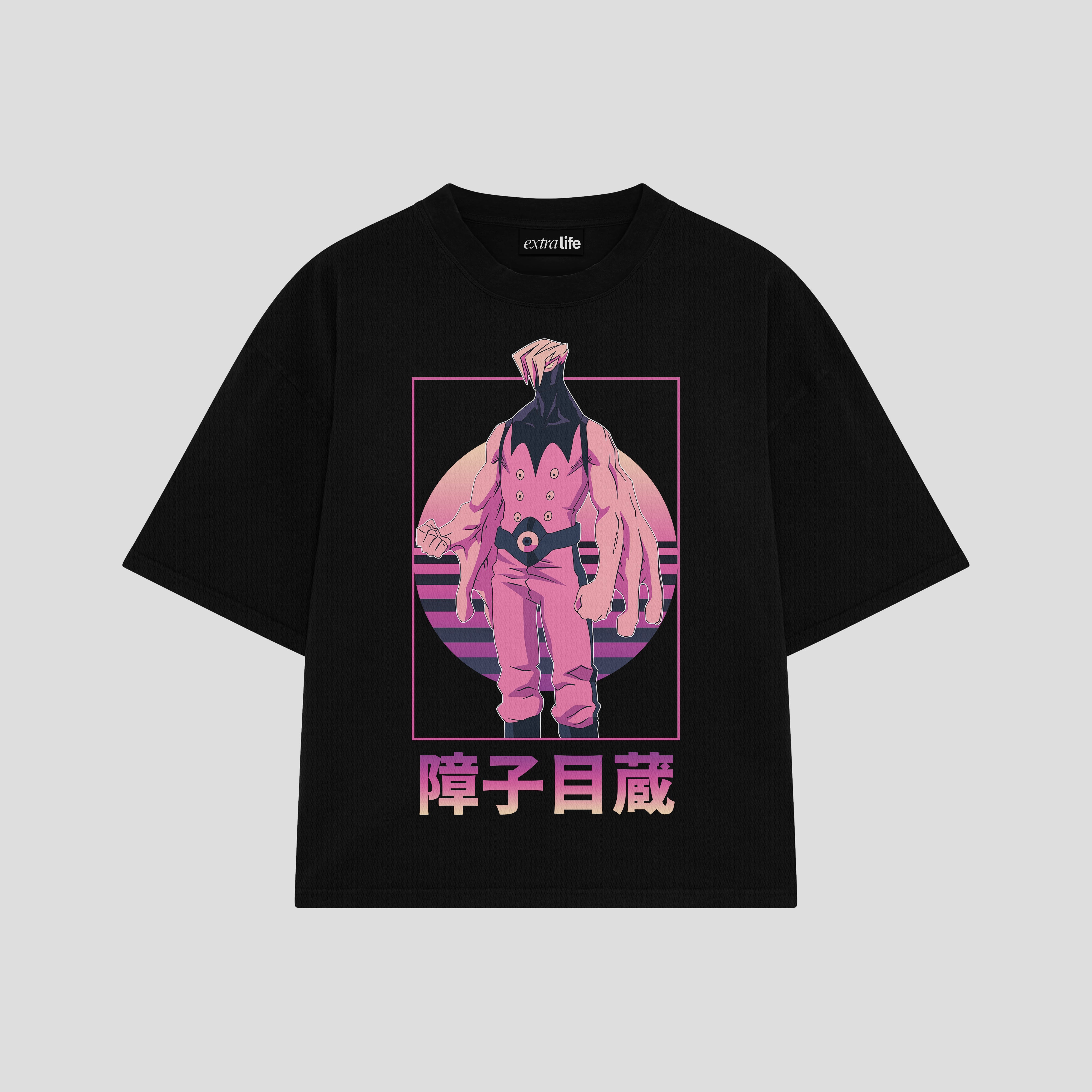 Playera streetwear premium de anime y gaming ExtraLife MX, corte boxy oversized drop shoulder heavyweight en color Deep Black y Off-White, moda urbana mexicana de culto.