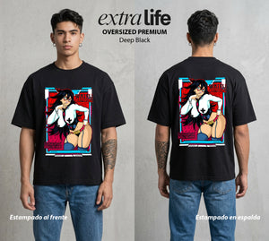 La Academia de Heroes | La Heroina Oscura #02535 - Playera Oversized Premium | Deep Black - Foto en modelo