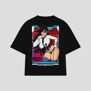 Playera streetwear premium de anime y gaming ExtraLife MX, corte boxy oversized drop shoulder heavyweight en color Deep Black y Off-White, moda urbana mexicana de culto.
