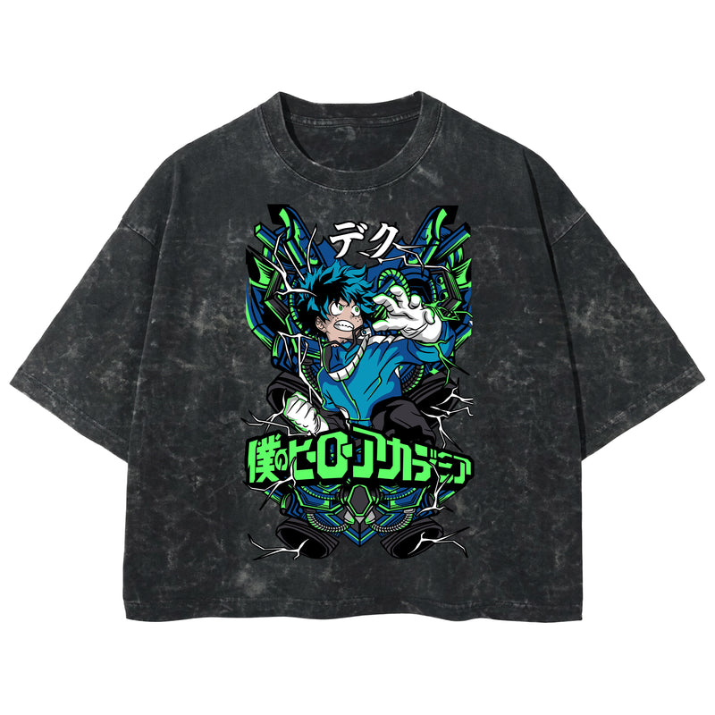 Playera streetwear premium de anime y gaming ExtraLife MX, corte boxy deluxe mineral wash heavyweight en color Acid Wash, moda urbana mexicana de culto.