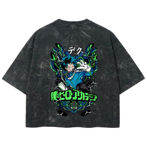 Playera streetwear premium de anime y gaming ExtraLife MX, corte boxy deluxe mineral wash heavyweight en color Acid Wash, moda urbana mexicana de culto.