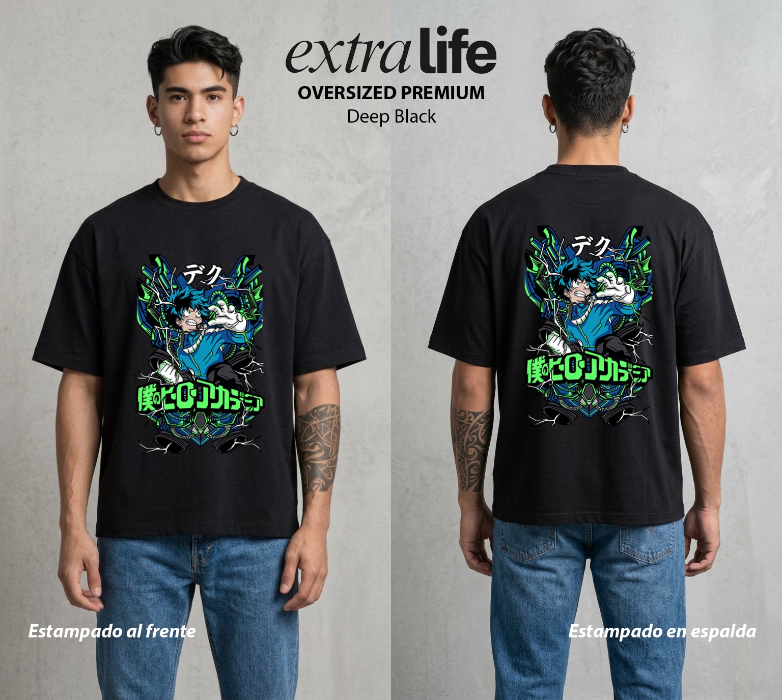 La Academia de Heroes | El Heroe Analista #02536 - Playera Oversized Premium | Deep Black - Foto en modelo