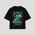 Playera streetwear premium de anime y gaming ExtraLife MX, corte boxy oversized drop shoulder heavyweight en color Deep Black y Off-White, moda urbana mexicana de culto.
