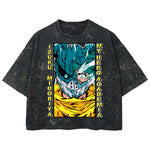 Playera streetwear premium de anime y gaming ExtraLife MX, corte boxy deluxe mineral wash heavyweight en color Acid Wash, moda urbana mexicana de culto.