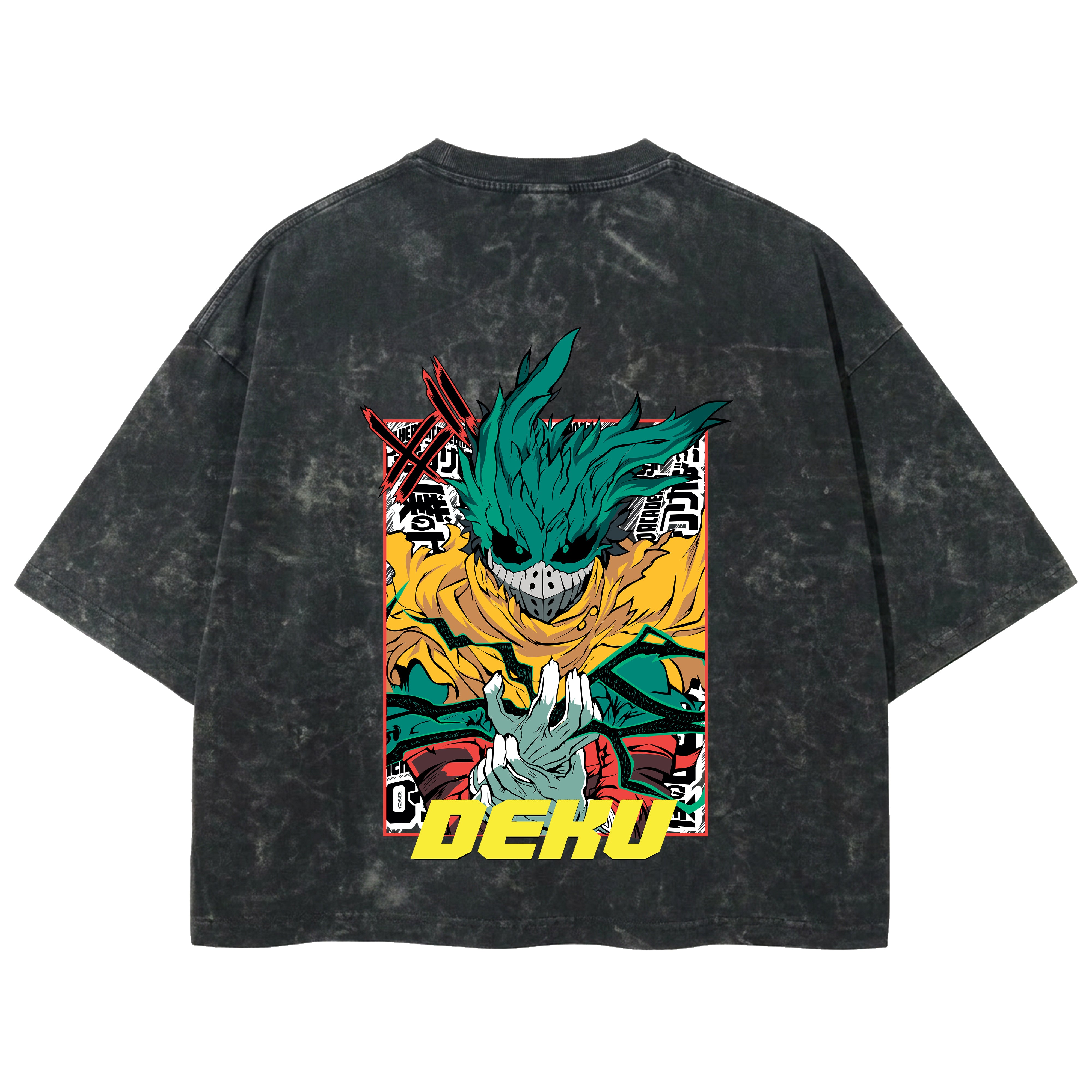 Playera streetwear premium de anime y gaming ExtraLife MX, corte boxy deluxe mineral wash heavyweight en color Acid Wash, moda urbana mexicana de culto.