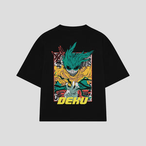 Playera streetwear premium de anime y gaming ExtraLife MX, corte boxy oversized drop shoulder heavyweight en color Deep Black y Off-White, moda urbana mexicana de culto.