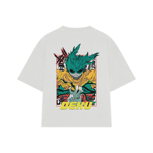 Playera streetwear premium de anime y gaming ExtraLife MX, corte boxy oversized drop shoulder heavyweight en color Deep Black y Off-White, moda urbana mexicana de culto.