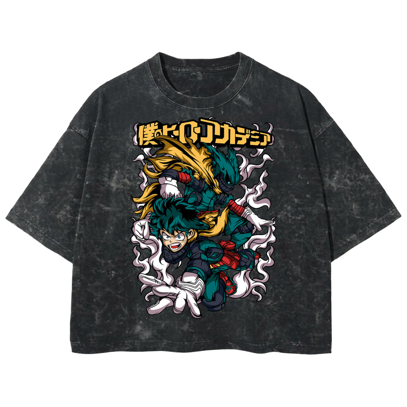 Playera streetwear premium de anime y gaming ExtraLife MX, corte boxy deluxe mineral wash heavyweight en color Acid Wash, moda urbana mexicana de culto.