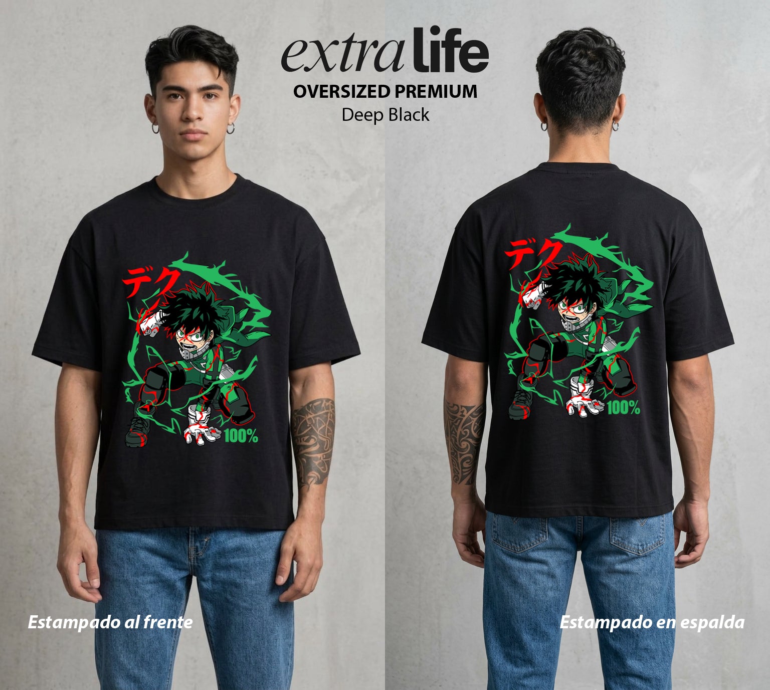 La Academia de Heroes | El Cuaderno del Heroe #02542 - Playera Oversized Premium | Deep Black - Foto en modelo
