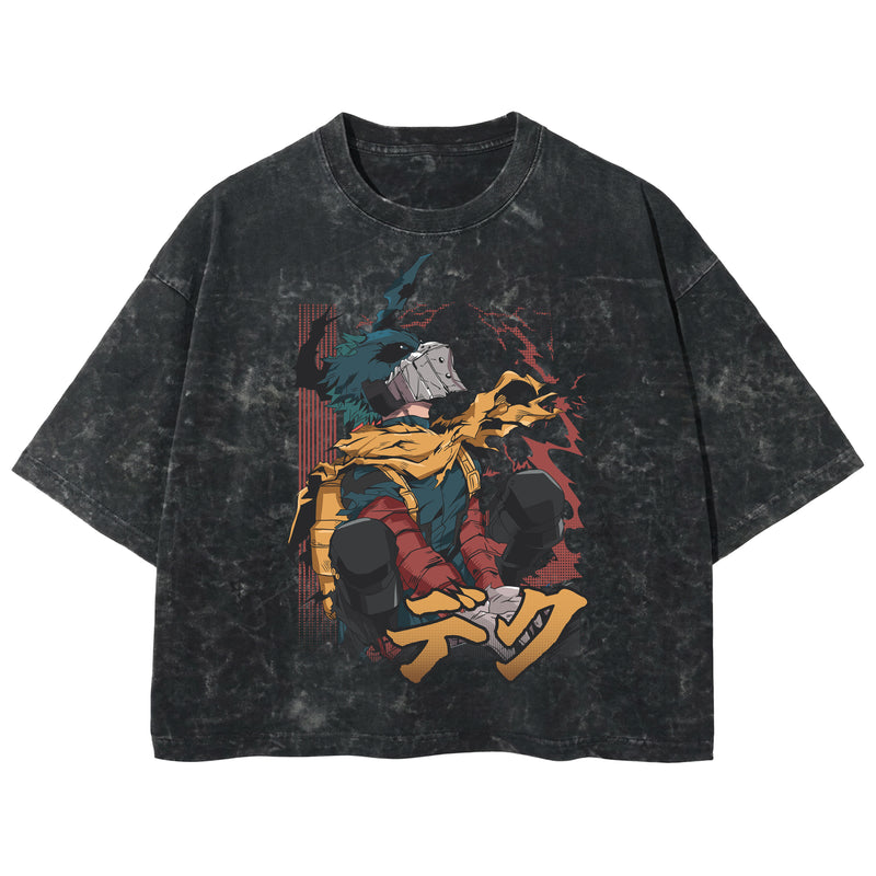 Playera streetwear premium de anime y gaming ExtraLife MX, corte boxy deluxe mineral wash heavyweight en color Acid Wash, moda urbana mexicana de culto.